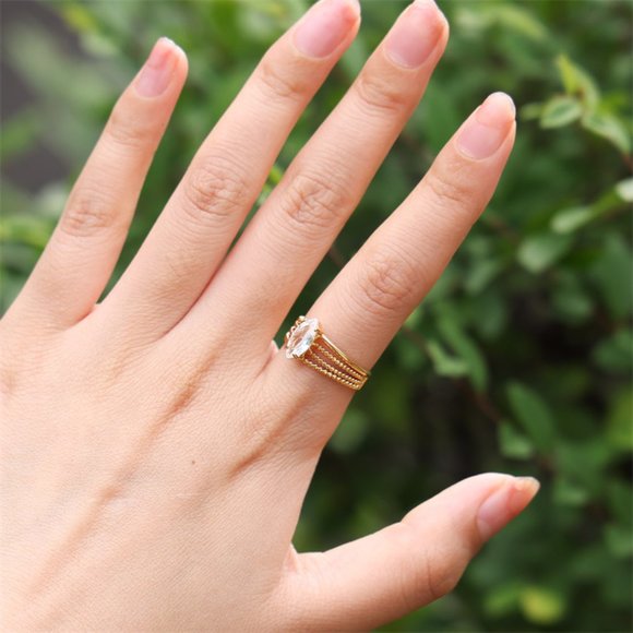 3/$35 Oval 18K Gold Plated Open Ring Stainless Steel Zirconia Crystal Diamond - Picture 8 of 8